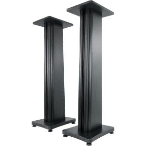 imageRockville Pair SS36C 36 Classic WoodGrain Speaker Stands Solid MDF 100 lb Capacity Dual Top Plates Isolation Pads Brass and Rubber Spikes Cable Management for Home Audio and StudioBlack