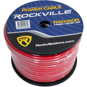 imageRockville R4G150R 4 AWG 150Ft Red Amp Power Wire Spool UltraFlexible Copper Cable High Current Competition Grade PVC Jacket Heat Resistant