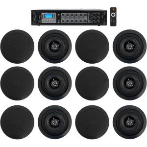imageRockville RCS1806 Bundle 180Watt 6Zone 70V Commercial Amplifier 6 Pair CC525T 525 in 70V Ceiling Speakers Black for Bedroom Living Room Bathroom Home Audio System 7Items