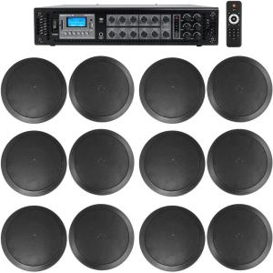 imageRockville RCS1806 Home Audio Bundle 180Watt 6Zone 70V Amplifier for BedroomLiving RoomBathroom 12 CC65T 65 70V Ceiling Speakers with 40W 8 Power 7 Items