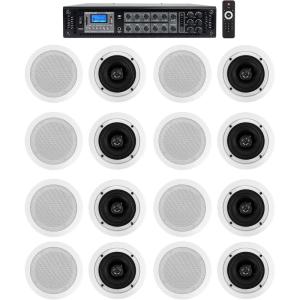 imageRockville RCS3506 Bundle 350Watt 6 Zone 70V CommercialRestaurant Amplifier with Bluetooth 8 Pair of 525 in White 70V Ceiling Speakers for Restaurant 17Items