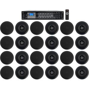 imageRockville RCS3506 Bundle 350Watt 6Zone 70V Amplifier with Bluetooth for Home MultiRoom Audio 12 Pair CC525T Black 525 in Ceiling Speakers 13Items