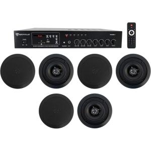 imageRockville RCS801 Bundle 60W 70V Bluetooth Receiver Amplifier with 6 CC525T Black 525 in 70V inCeiling Speakers for Restaurant Bar Cafe 7Items