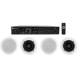 imageRockville RCS801 Bundle 60Watt 70V Amplifier with Bluetooth Receiver 4 CC525T 525 in White Ceiling Speakers for Home and Light Commercial Use 5Items