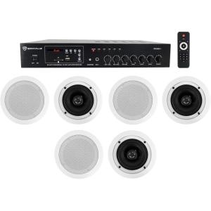 imageRockville RCS801 Bundle 60Watt 70V Bluetooth Home Audio Receiver Amplifier 6 CC525T 525 in 70V inCeiling Speakers for Bedroom Living Room 7Items