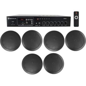 imageRockville RCS801 Bundle 60Watt 70V Commercial AmplifierReceiver with Bluetooth and 3 Pairs of CC65T Black 65 Commercial 70V inCeiling Speakers for RestaurantBar 7Items