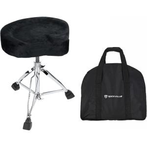 imageRockville RDS51 Double Braced Drum Throne 4 Memory Foam All Black Finish Adjustable Height 177 236 Locking Mechanism Includes Travel Bag Perfect for Drummers Live amp StudioVelvet  Black