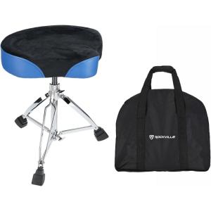 imageRockville RDS51 Double Braced Drum Throne 4 Memory Foam All Black Finish Adjustable Height 177 236 Locking Mechanism Includes Travel Bag Perfect for Drummers Live amp StudioVelvet  Blue Accent