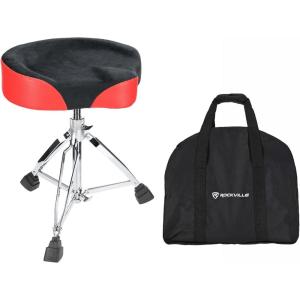 imageRockville RDS51 Double Braced Drum Throne 4 Memory Foam All Black Finish Adjustable Height 177 236 Locking Mechanism Includes Travel Bag Perfect for Drummers Live amp StudioVelvet  Red Accent
