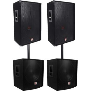 imageRockville RSG15 Bundle 2 15in 3Way 1500Watt 8Ohm Passive DJ PA Speakers 2 SBG1158 15in 800Watt Subwoofers with Cabinets 2 RSP20 20in Steel Mounting Poles for Speaker Setup 6Items