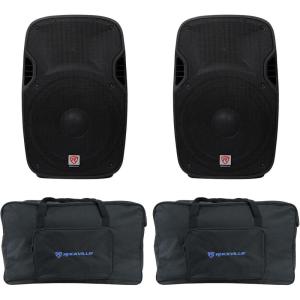 imageRockville SPGN158 Bundle 2 15in Passive DJ PA Speakers 400W RMS800W Program1600W Peak Each 2 TB15 Padded Speaker Bags with Stand Holder ABS Lightweight 8Ohm Cabinets 4Items