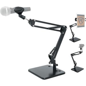 imageRockville iSTAND 75 Desktop Boom Arm Stand MicPhoneTabletWebcam Holder Weighted Steel Base 360Degree Swivel AntiScratch Grip for Podcasting and Streaming