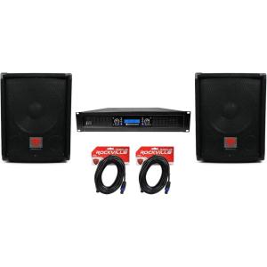 imageRockville 2 SBG1128 12quot Pro DJ PA Subwoofers5000w 2Channel AmplifierCables