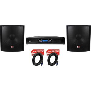 imageRockville 2 SBG1158 15quot Pro DJ PA Subwoofers5000w 2Channel AmplifierCables