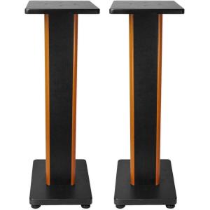 imageRockville Pair RHT28 28 Inch Bookshelf Speaker Stands 60 lbs Capacity Surround Sound Home Theater Premium Wood Dual Top Plates SandFillable for Audiophiles and Studio MonitorsClassic Wood