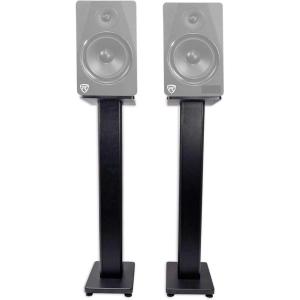 imageRockville Pair RHT28 28 Inch Bookshelf Speaker Stands 60 lbs Capacity Surround Sound Home Theater Premium Wood Dual Top Plates SandFillable for Audiophiles and Studio MonitorsBlack