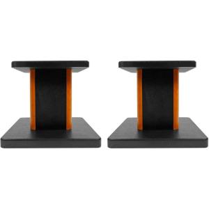 imageRockville Pair RHT8C 8quot Desktop Speaker Stands 66 lbs Capacity Wood Finish ResonanceFree Cable Management Isolation Pads for BookshelfStudio MonitorsWood