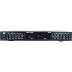 imageRockville REQ20 Dual 10 Band Graphic Equalizer 19 Rack Mount Stereo RCA InputsOutputs VU Meters LEDLit Sliders for Live Sound and Studio Recording
