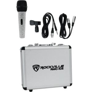 imageRockville RMCICE Pro Dynamic Vocal Microphone Cardioid Faux DiamondCovered Rugged Metal Body 2 Cables Case Mic Clip for Stage Studio Karaoke