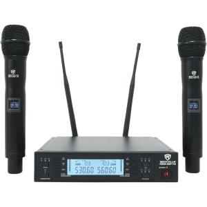 imageRockville RWMDSPH2 Dual Handheld UHF Wireless Microphone System DSP Control Adjustable EQ Delay Feedback Filter OLED Display 200 Channels 400600 ft Range Includes 2 Mics amp Rack MountHandheld
