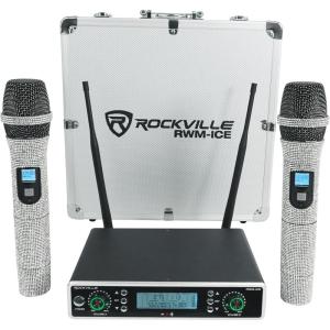 imageRockville RWMICE Dual UHF 100 Channel Diamond Handheld Wireless Microphone System LongRange 400ft HighFidelity Sound Durable Metal Build for Performers and Event Hosts