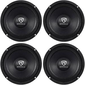 imageRockville RM64PRO 65 200W Peak100W RMS per Speaker 800W Total 4Ohm SPL Midbass Midrange Car Speakers Kevlar Reinforced Cone 90oz Magnet 103dB Sensitivity 85Hz7kHz 4Piece