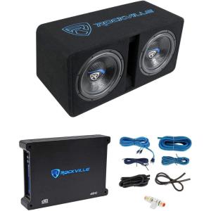 imageRockville DK512 Dual 12 2800W K5 Car Subwoofer EnclosuredB12 Amplifier 2Ohm Deep Bass Durable MDF Complete Wiring Kit for Car Audio Enthusiasts