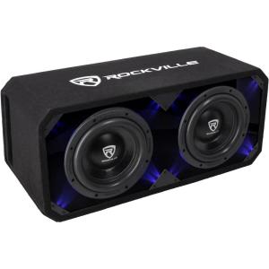 imageRockville DV8K6D1 Dual 8in 2800W K6 Car Subwoofers 1Ohm  Plexi Enclosure in Vented MDF Box Selectable BlueWhite LED10 1 Ohm