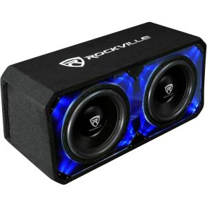 imageRockville DV8K6D1 Dual 8in 2800W K6 Car Subwoofers 1Ohm  Plexi Enclosure in Vented MDF Box Selectable BlueWhite LED12 2 Ohm