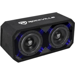 imageRockville DV8K6D1 Dual 8in 2800W K6 Car Subwoofers 1Ohm  Plexi Enclosure in Vented MDF Box Selectable BlueWhite LED8 2 Ohm