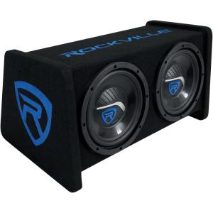 imageRockville RV1212P Dual 12 1200W Car Audio Subwoofers in Vented Enclosure 4Ohm Clean Punchy Bass 600W RMS Music Rating Durable MDF Build for Car Audio SystemsBlack