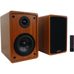 imageRockville ELITE5W V2 800W Home Audio 525 Bluetooth Bookshelf Speakers White Silk Dome Tweeter USBMemory Card Mic Inputs OpticalCoaxialRCA for Music Movies amp KaraokeBrown