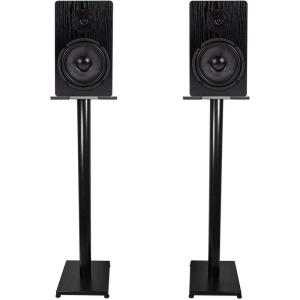 imageRockville RockShelf 64B Bundle 2 65in 400W Peak100W RMS Per Pair Bookshelf Speakers 4 Ohm 2 RS37B 37in Steel Speaker Stands for Home Theater and Studio Audio 4Items