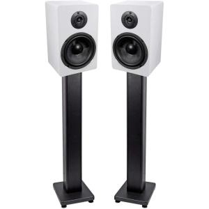 imageRockville RockShelf 64W Bundle 2 400Watt 65 in White Home Theater Bookshelf Speakers 2 RHT28 28 in Bookshelf Speaker Stands for Surround Sound Home Theater 4Items