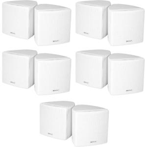 imageRockville Pair Cube White 35 30W RMS Home Theater Wall Speakers 8 Ohm 360Degree Swivel Brackets 2Way Audio Compact Design for Home Theater and Surround Sound 5Pair