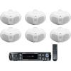 imageRockville RPA60BT V2 Bundle 2Channel 1000Watt Bluetooth Amplifier Mixer 6 D416 White Dual 4 in 16 Ohm Swivel Outdoor Patio Speakers Home Audio System 7 Items