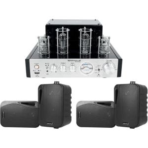 imageRockville BluTube Bundle 70Watt Tube Amplifier Home Theater Stereo Receiver with Bluetooth 4 HP4S8 BK Black 4 in Indoor Outdoor 8 Ohm Wall Speakers 5Items