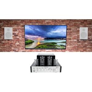 imageRockville BluTube Bundle 70Watt Tube Amplifier Home Theater Stereo Receiver with Bluetooth Pair of RockSlim White 525in 240Watt Slim Wall Mount Speakers for Living Room amp Bedroom 2Items