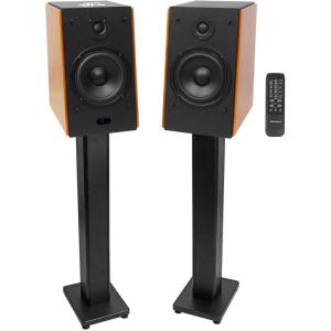 imageRockville Bundle 2 HD5 Powered Bookshelf Speakers Bluetooth Monitor Speaker System Bundle with 2 RHTSB Bookshelf Speaker Stands Surround Sound Home Theater 4 Items
