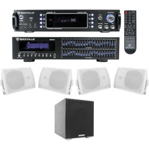 imageRockville Bundle RPA60BT V2 1000W 2ch Bluetooth Amplifier Mixer Bundle with 2x21 Band Rack Mount Equalizer 2 Pair 525 Home Theater Speakers amp Rock Shaker 8 Home Theater Subwoofer 5 Items