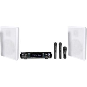 imageRockville Bundle RPA70WBT V2 1000w 2Ch USB Bluetooth AmplifierMixer2 Mics Bundle with Pair Rockville RockSlim White Home Theater 525 240w Easy Wall Mount Slim Speakers 3 Items