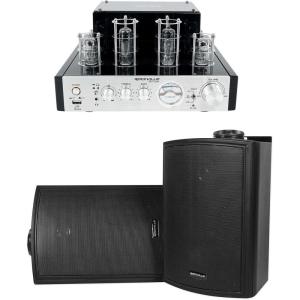 imageRockville HP5S8 BK Bundle Pair of 525in OutdoorIndoor Swivel Home Theater Speakers in Black BluTube 70Watt Tube Amplifier Stereo Receiver with Bluetooth 2Items