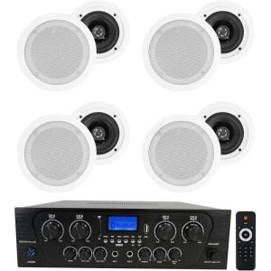 imageRockville RPA40BT Bundle 1000W 4ZoneChannel Bluetooth Home Stereo Amplifier Receiver 8 HC55 White 525 in 300W inCeiling Speakers for Home Audio amp Theater 9Items