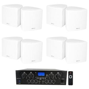 imageRockville RPA40BT Bundle 1000W 4ZoneChannel Home Stereo Bluetooth Amplifier Receiver 4 Cube 35 in White Home Theater Wall Speakers with Swivel Brackets 5Items