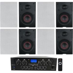 imageRockville RPA40BT Bundle 4Zone 1000W Peak250W RMS Home Stereo Bluetooth Amplifier Receiver 4 Pair WA658 65 inWall 480W Peak120W RMS Speakers 5Items