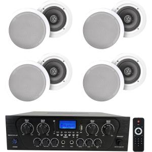 imageRockville RPA40BT Bundle 4Zone 1000Watt Bluetooth Home Stereo Amplifier Receiver 4 Pairs HC85 8in 700Watt inCeiling Speakers 5 Items