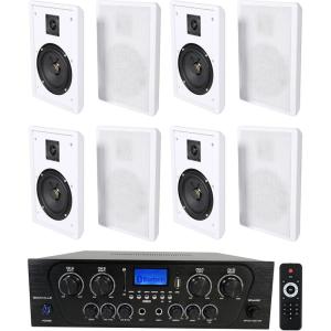 imageRockville RPA40BT Bundle 4Zone 1000Watt Bluetooth Home Stereo Amplifier Receiver 4 Pairs RockSlim 525in Slim Wall Speakers  White 5Items