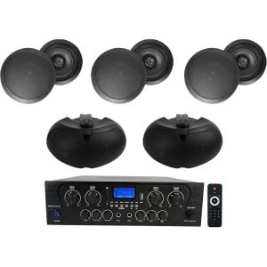imageRockville RPA40BT Bundle 4Zone Bluetooth Amplifier 1000W Peak 3 Pairs HC655 65 inCeiling Speakers 80W RMS Each 2 D48 Dual 4 Outdoor Speakers 9 Items
