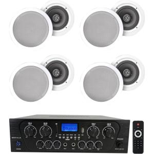 imageRockville RPA40BT Bundle 4Zone Bluetooth Amplifier Receiver 4 Pairs HC655 65 inCeiling Speakers White 80W RMS 500W Peak per Pair
