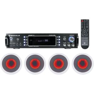 imageRockville RPA60BT V2 1000Watt Amplifier Bundle 1 RPA60BT V2 1000W 2Ch USB Bluetooth DJProKaraoke Amplifier Mixer 4 HC65LED 65 500W inCeiling Home Theater Speakers with LED 5Items